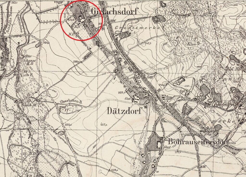 GNIEWKÓW, Messtischblatt z 1936 roku z zaznaczoną lokalizacją obiektu, oprac. Piotr Błoniewski