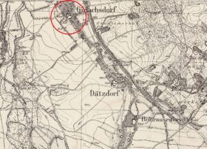 GNIEWKÓW, Messtischblatt z 1936 roku z zaznaczoną lokalizacją obiektu, oprac. Piotr Błoniewski