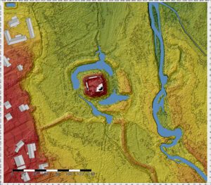 CZARNY BÓR, zamek w otoczeniu wałów i fos na numerycznym modelu terenu, oprac. Piotr Błoniewski