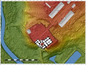 DOMANICE, plan zamku na numerycznym modelu terenu, oprac. Piotr Błoniewski