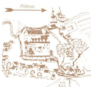 PSZCZYNA, widok zamku pszczyńskiego na mapie A. Hindenberga z 1636 roku przerysowany przez Joannę Kolendę
