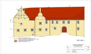 SŁUPICE, próba rekonstrukcji elewacji północnej, oprac. P. Błoniewski, M. Szkudlarski, projekt studencki, 2008
