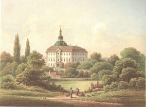 KAMIEŃ ŚLĄSKI, widok zamku od płn.-wsch. (chromolitografia z albumu A. Dunckera – zb. P. Siemko)