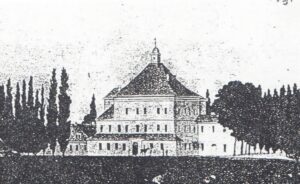SŁAWIĘCICE, widok zamku po 1782 r. (przed pożarem w 1827 r.) (wg H. Herold)