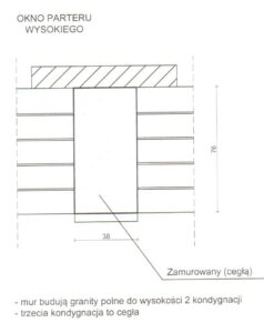 CZEKANÓW, rysunek ideowy zamurowanego okna w drugiej kondygnacji dwor