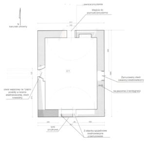 CZEKANÓW, plan przyziemia (I kondygnacji) z wejściem od północy i wnęką wewnątrz obok niego (pozostałe otwory należą do drugiej kondygnacji)