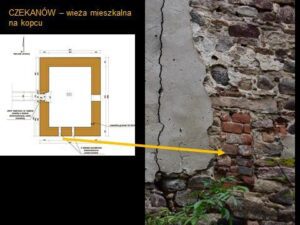 CZEKANÓW, plan II kondygnacji dworu z zaznaczonym usytuowaniem okna szczelinowego (fot. M. Chorowska)