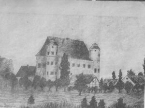 BRANICE, zamek w latach 30-tych XIX w.; widok od strony płd.-zach. (OiB 1930 nr 1 )