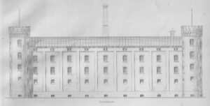 BRANICE, główna fasada zamku adaptowanego na browar – wprowadzono elementy neogotyku oraz przekształcono dach (ZfB 1872, zb.P. Siemko)