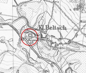 BEŁCZ MAŁY, fragment mapy Meßtischblatt z lokalizacją obiektu