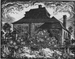 SKOCZÓW, zamek skoczowski od północnego-zachodu (Paweł Steller, drzeworyt, 1934 zb. P. Siemko)