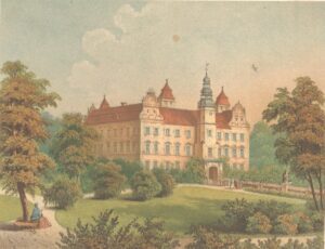 NIEMODLIN, Zamek w II poł.XIX w. (chromolitografia z albumu A. Dunckera, zb. P. Siemko)