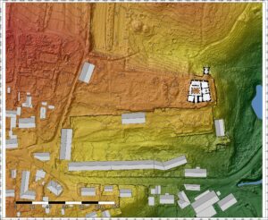 SIEDLIMOWICE, zamek z folwarkiem i tarasem ogrodowym na numerycznym modelu terenu, (oprac. Piotr Błoniewski)