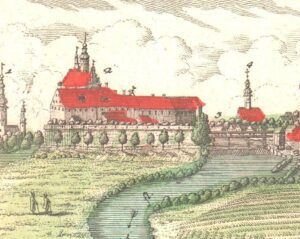 RACIBÓRZ, Widok zamku w Scenographia Urbium Silesiae F.B. Wernera – fragment (zb. P. Siemko)