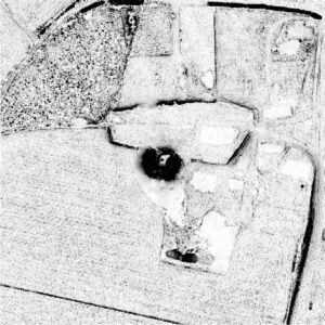 BRZEZIMIERZ, sky view factor (stopień widoczności nieba) otoczenia stanowiska na podstawie numerycznego modelu terenu (oprac. M. Legut-Pintal, P. Rajski, Katalog Zamków i Dworów Obronnych Śląska [https://zamki.pwr.edu.pl/]. Licencja: CC BY-SA 4.0 [https://creativecommons.org/licenses/by-nc/4.0/])