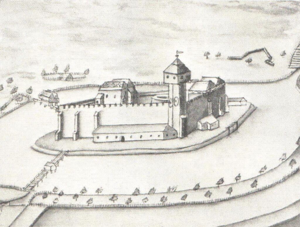 CHRZELICE, widok zamku wg Valentina von Säbischa (Bimler)