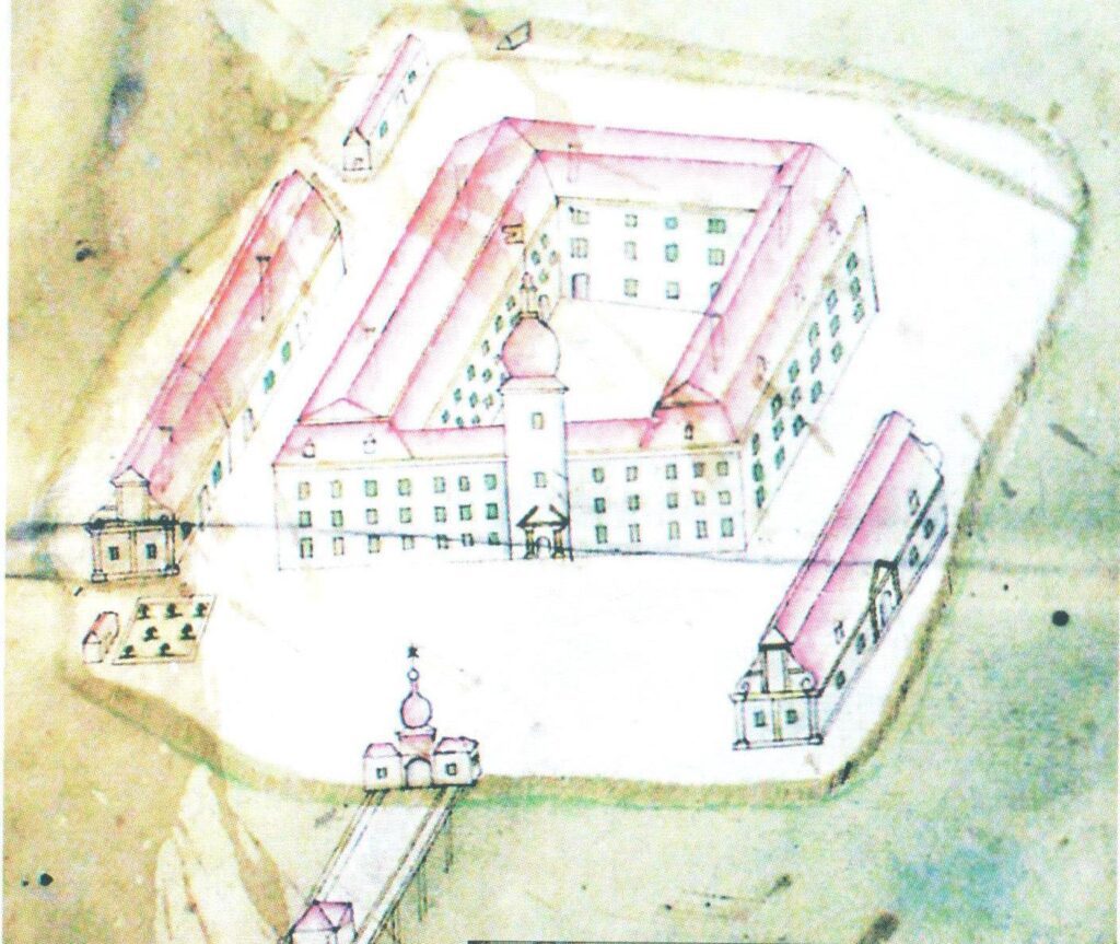 CHRZELICE, widok zamku z 1758 r. po barokowej przebudowie (Murlowski wg urbarza z 1758 r.)