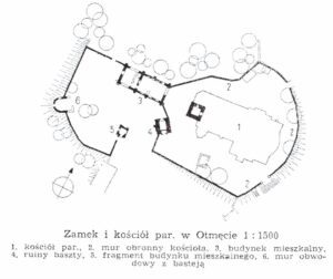 OTMĘT, plan ruin zamku z zarysem kościoła (KZSVII/6)