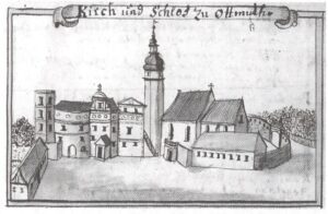 OTMĘT, zamek po przebudowie w I poł. XVIII w., prawdopodobnie w latach 30-tych XVIII w.(F.B. Werner – Topographia…)