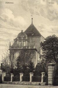 SULECHÓW, zamek w początku XX wieku w widoku od południa, pocztówka z epoki, za: https://polska-org.pl/744306,foto.html?idEntity=513991 (data dostępu: 1.10.2023)