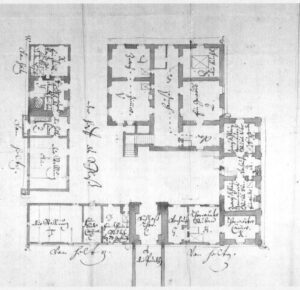 SKOCZÓW, plan zamku po pożarze w 1713 r. sporządzony w 1714 r.