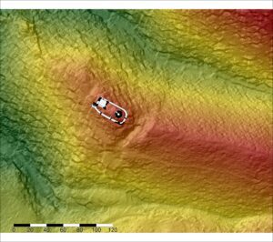 RYBNICA LEŚNA. Zamek Radosno. Ruiny zamku na tle numerycznego modelu terenu
