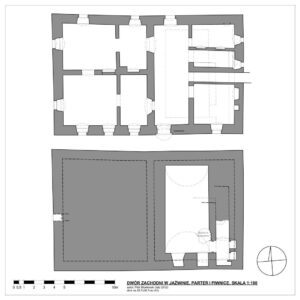 JAŹWINA, dwór górny. Inwentaryzacja, pomiar P. Błoniewski (2012)