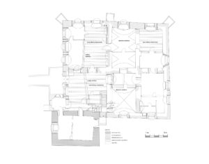 Miłaków (pow. Nowa Sól), dwór, rzut piwnic z chronologicznym rozwarstwieniem murów (oprac. A. Legendziewicz)