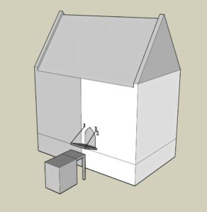 JAŹWINA – dwór górny (zach.). Rekonstrukcja fazy z 1 poł. XVI w. (kolor szary); starsza część założenia w kolorze białym, oprac. P. Błoniewski.