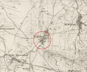 GOGOŁÓW, lokalizacja dworu na wycinku niemieckiej mapy topograficznej (Meβtischblatt) z 1937 r. (oprac. P. Błoniewski)