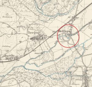 MIETKÓW, lokalizacja dworu na wycinku niemieckiej mapy topograficznej (Meβtischblatt) z 1937 r., oprac. P. Błoniewski