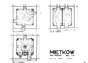 MIETKÓW, rzuty kondygnacji wieży. Inwentaryzacja studencka: L. Adamczyk, D. Przybysz, lipiec 1973, ze zbiorów Instytutu Historii Architektury, Sztuki i Techniki Politechniki Wrocławskiej