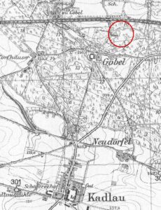 KADŁUB (Garten), fragment mapy Messtischblatt z lokalizacją obiektu