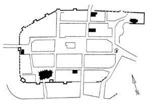 LUBIN, plan miasta z lokalizacją zamku (za Przyłęcki 1965, il. 2)