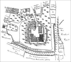 LUBIN, plan wzgórza zamkowego według rysunku R. Mende z 1853 r. (APWr., Oddział w Legnicy, Akta miasta Lubina, sygn. 6)