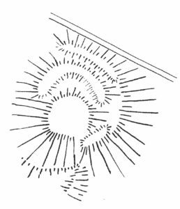 PODGÓRZYCE, schematyczny plan założenia z początku XX w. (Archiwum Muzeum Archeologicznego we Wrocławiu, teczka Kr. Freystadt, sygn. 370)