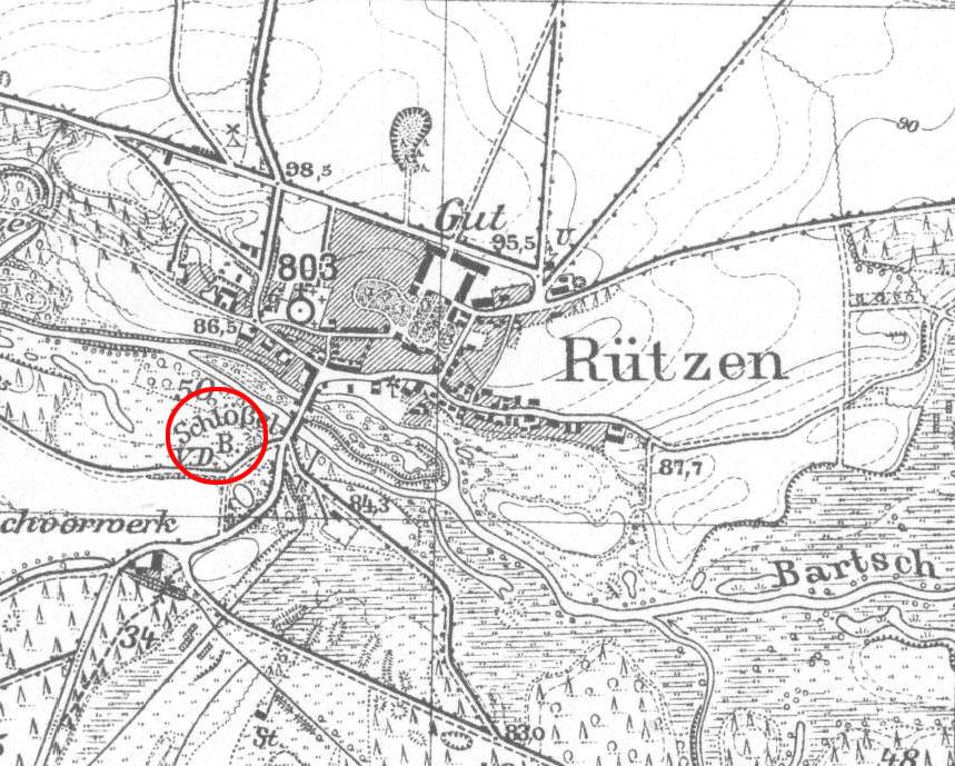 RYCZEŃ, fragment mapy Messtischblatt z lokalizacją obiektu