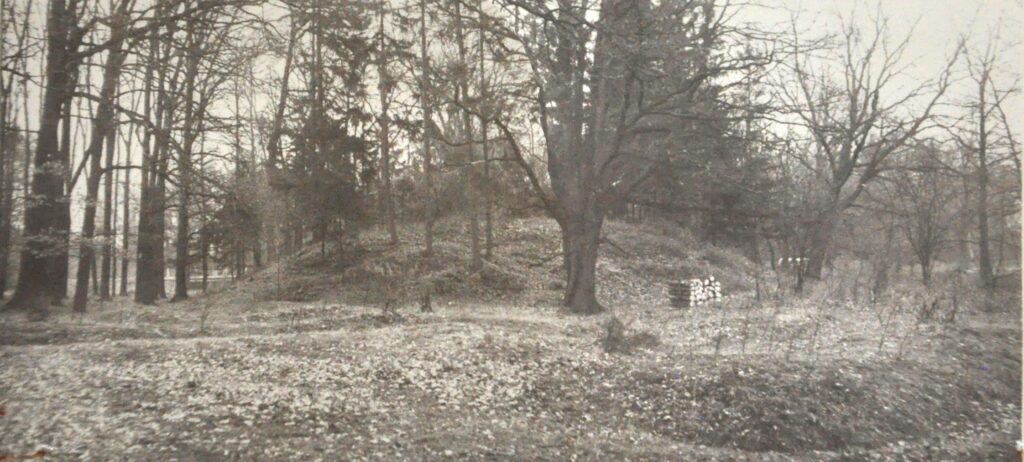 RYCZEŃ, widok grodziska od strony NW według fotografii z 1972 (archiwum WUOZ Wrocław)