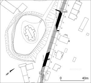 STARY LUBIN, plan grodziska i odsłoniętej podczas badań ratowniczych fosy (za: SWŚ, I, s. 171, ryc. 118:b)