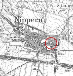 MROZÓW, fragment mapy Messtischblatt z lokalizacją dworu