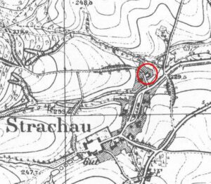 STRACHÓW, fragment mapy Messtischblatt z lokalizacją obiektu