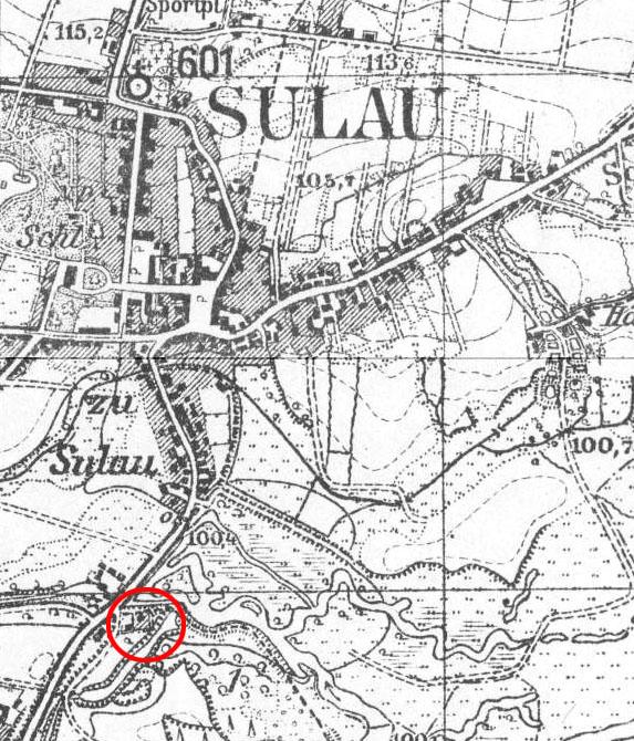 SUŁÓW, fragment mapki Messtischblatt z lokalizacją obiektu