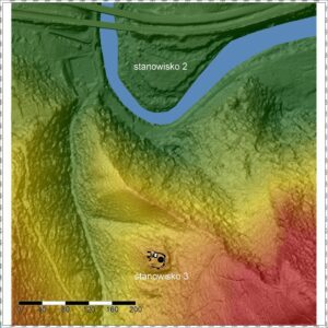 BARDO, podgrodzie kasztelanii (stan. 2) i zamek (stan. 3) na numerycznym modelu terenu, oprac. P. Błoniewski