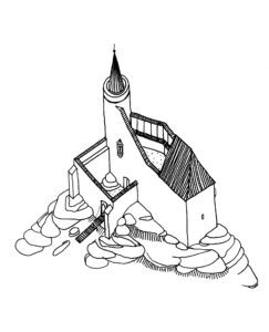 CHOJNIK, rekonstrukcja zamku górnego wg B. GUERQUINA 1974, uzupełniona