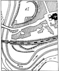 BARDO, Szkic sytuacyjny reliktów grodu kasztelańskiego (BOGUSZEWICZ 2010, ryc. 127, s. 192)