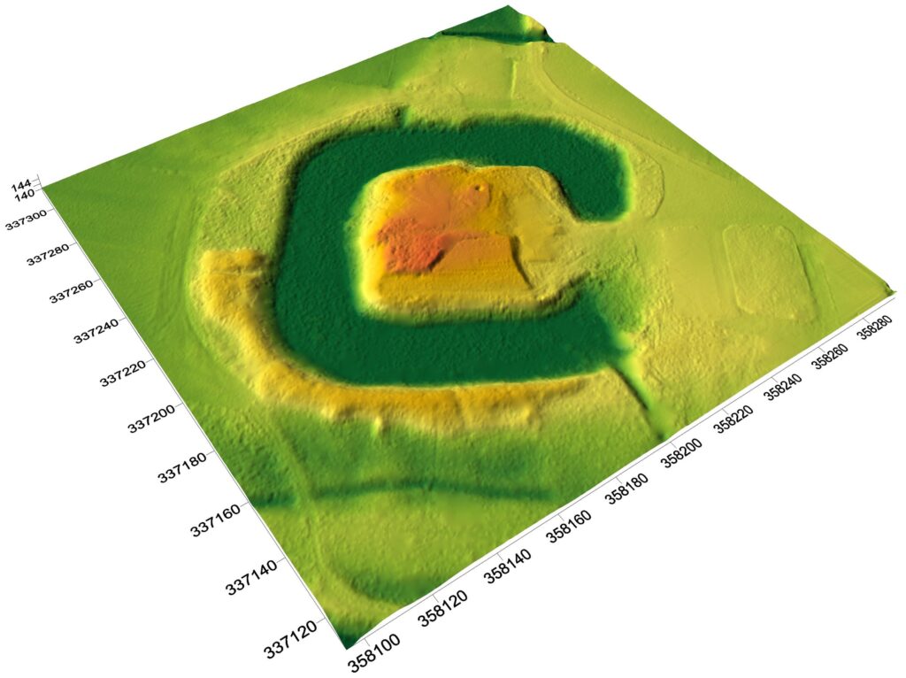BORÓW,cieniowany model reliefu stanowiska (oprac. M. Legut-Pintal, P. Rajski, Katalog Zamków i Dworów Obronnych Śląska [https://zamki.pwr.edu.pl/]. Licencja: CC BY-SA 4.0 [https://creativecommons.org/licenses/by-nc/4.0/])