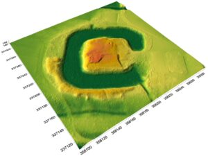 BORÓW,cieniowany model reliefu stanowiska (oprac. M. Legut-Pintal, P. Rajski, Katalog Zamków i Dworów Obronnych Śląska [https://zamki.pwr.edu.pl/]. Licencja: CC BY-SA 4.0 [https://creativecommons.org/licenses/by-nc/4.0/])