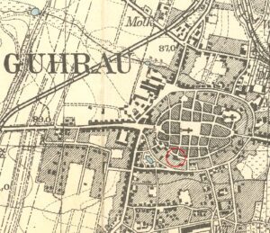 GÓRA, fragment mapy Messtischblatt z lokalizacją zamku (oprac. P. Błoniewski)