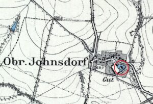 JANÓWKA, fragment mapy Messtischblatt z lokalizacją zamku