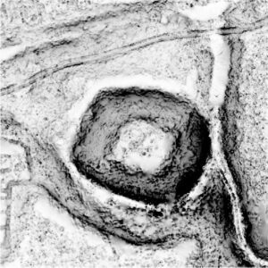 WYSZONOWICE,sky view factor (stopień widoczności nieba) na podstawie numerycznego modelu terenu (oprac. M. Legut-Pintal, P. Rajski, Katalog Zamków i Dworów Obronnych Śląska [https://zamki.pwr.edu.pl/]. Licencja: CC BY-SA 4.0 [https://creativecommons.org/licenses/by-nc/4.0/])